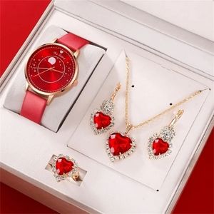 5pcs Set Women Fashion Quartz Watch Ring Earring Necklace Pendant